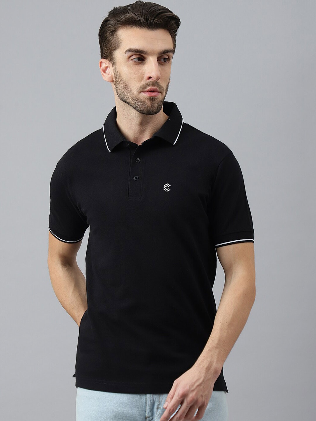 

COLOR CAPITAL Men Polo Collar Cotton T-shirt, Black