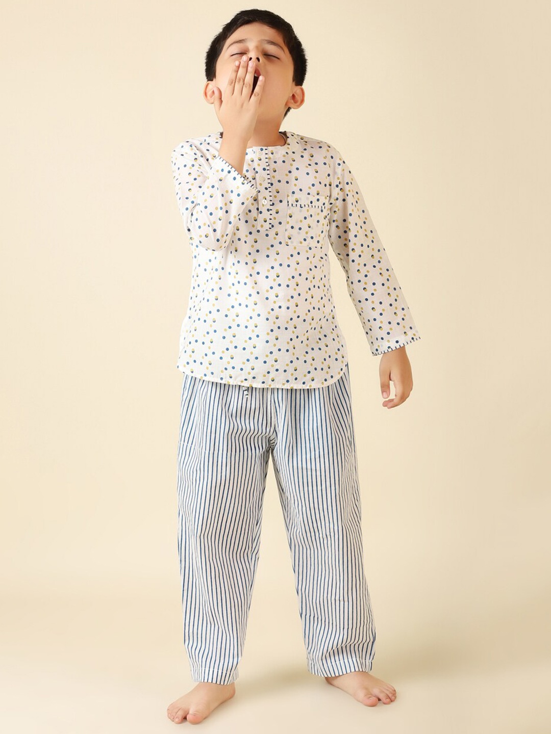 

Fabindia Boys Printed Pure Cotton T-shirt with Pyjamas, Blue