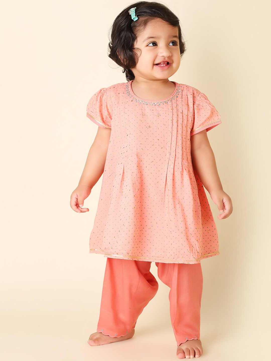 

Fabindia Abstract Printed Round Neck Kurta with Salwar, Peach