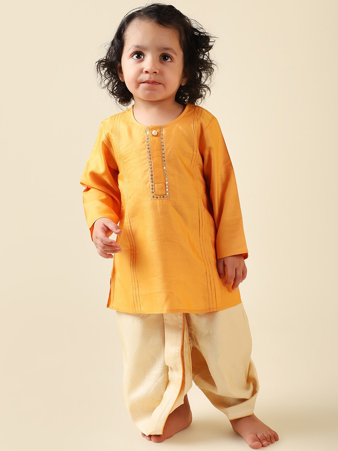 

Fabindia Boys Embroidered Kurta with Dhoti Pants, Orange