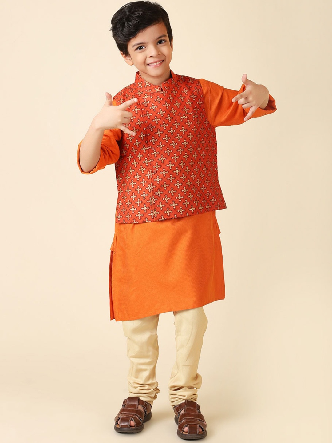 

Fabindia Boys Kurta with Churidar, Orange