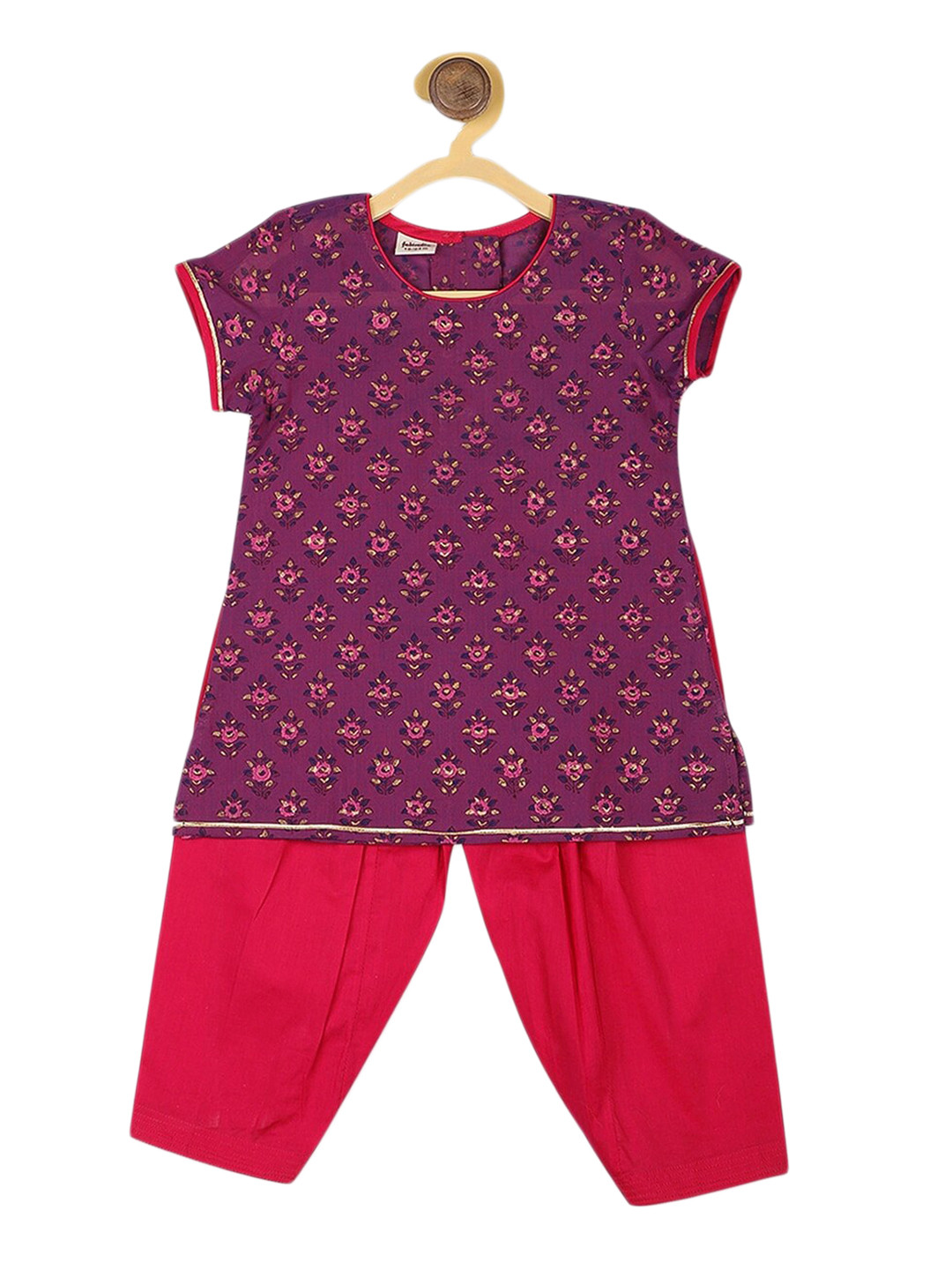 

Fabindia Girls Ethnic Motifs Printed Pure Cotton Kurta with Salwar, Purple