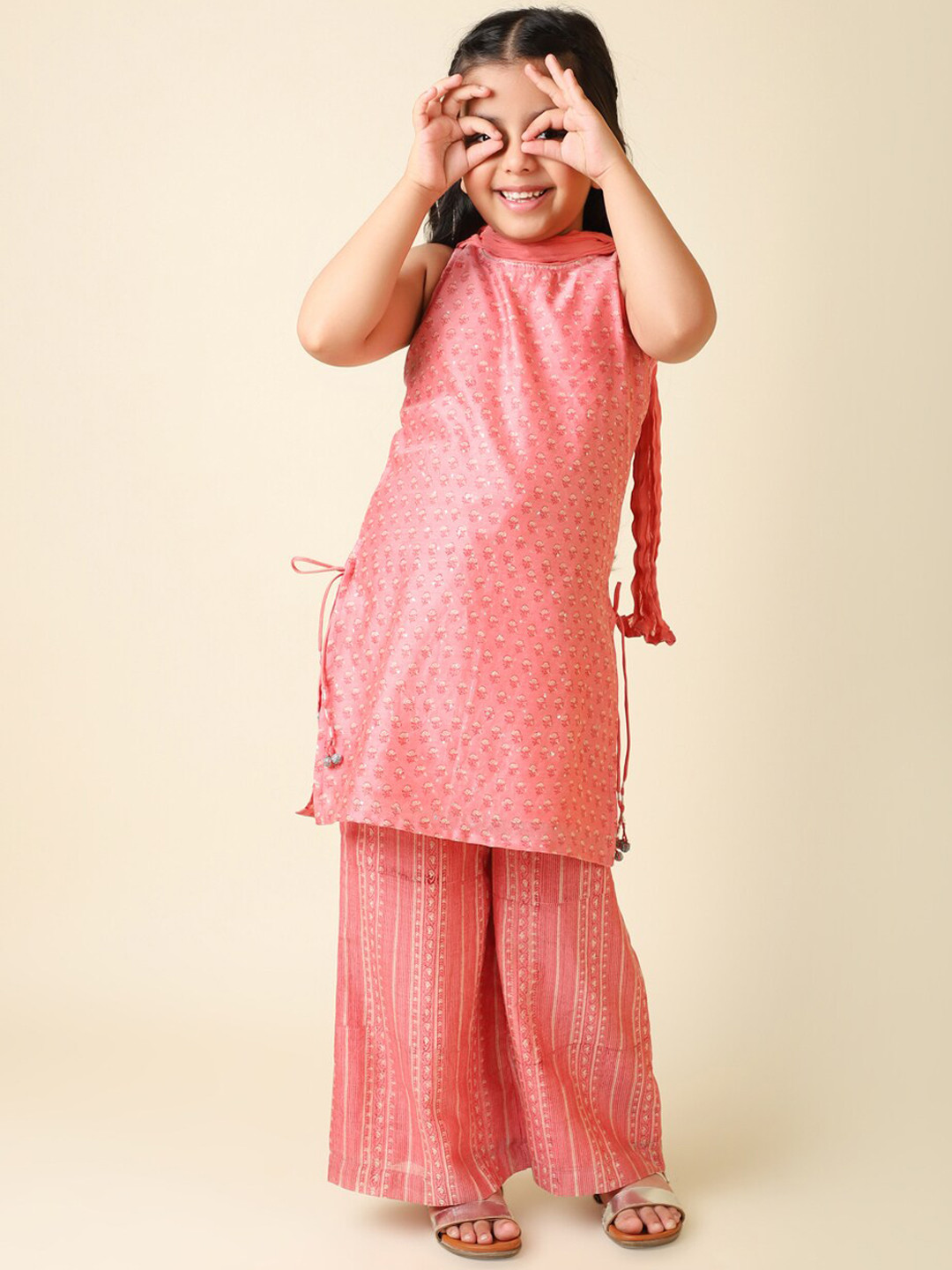 

Fabindia Floral Printed Kurta with Palazzos & Dupatta, Pink