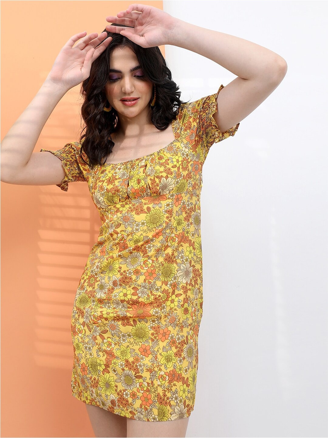 

Tokyo Talkies Floral Off-Shoulder Sheath Dress, Mustard
