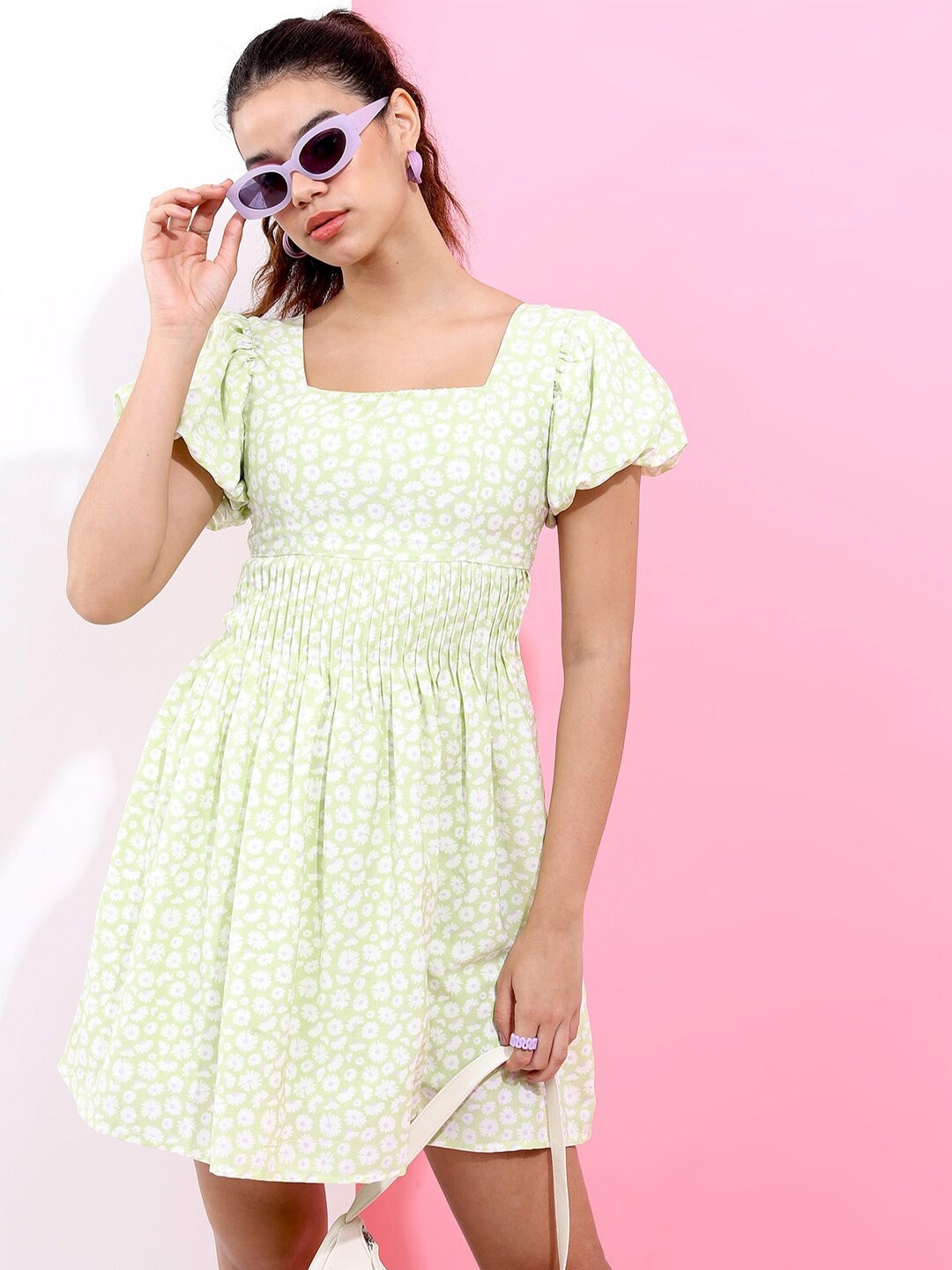 

Tokyo Talkies Puff Sleeve Floral Dress, Green