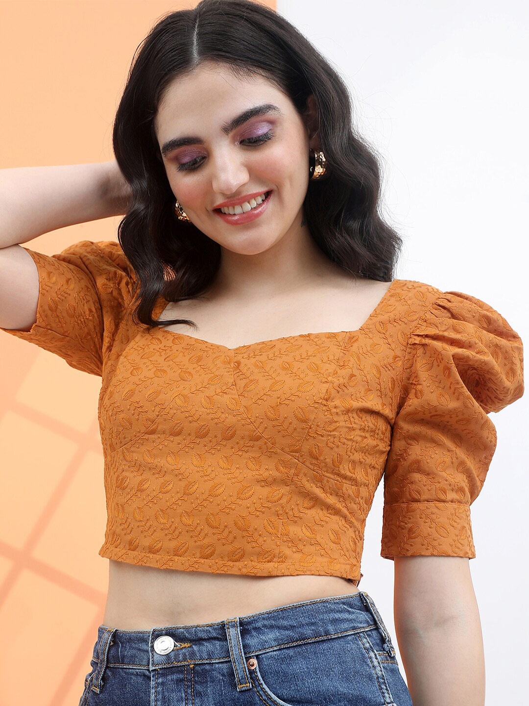 

Tokyo Talkies Sweetheart Neck Crop Top, Brown