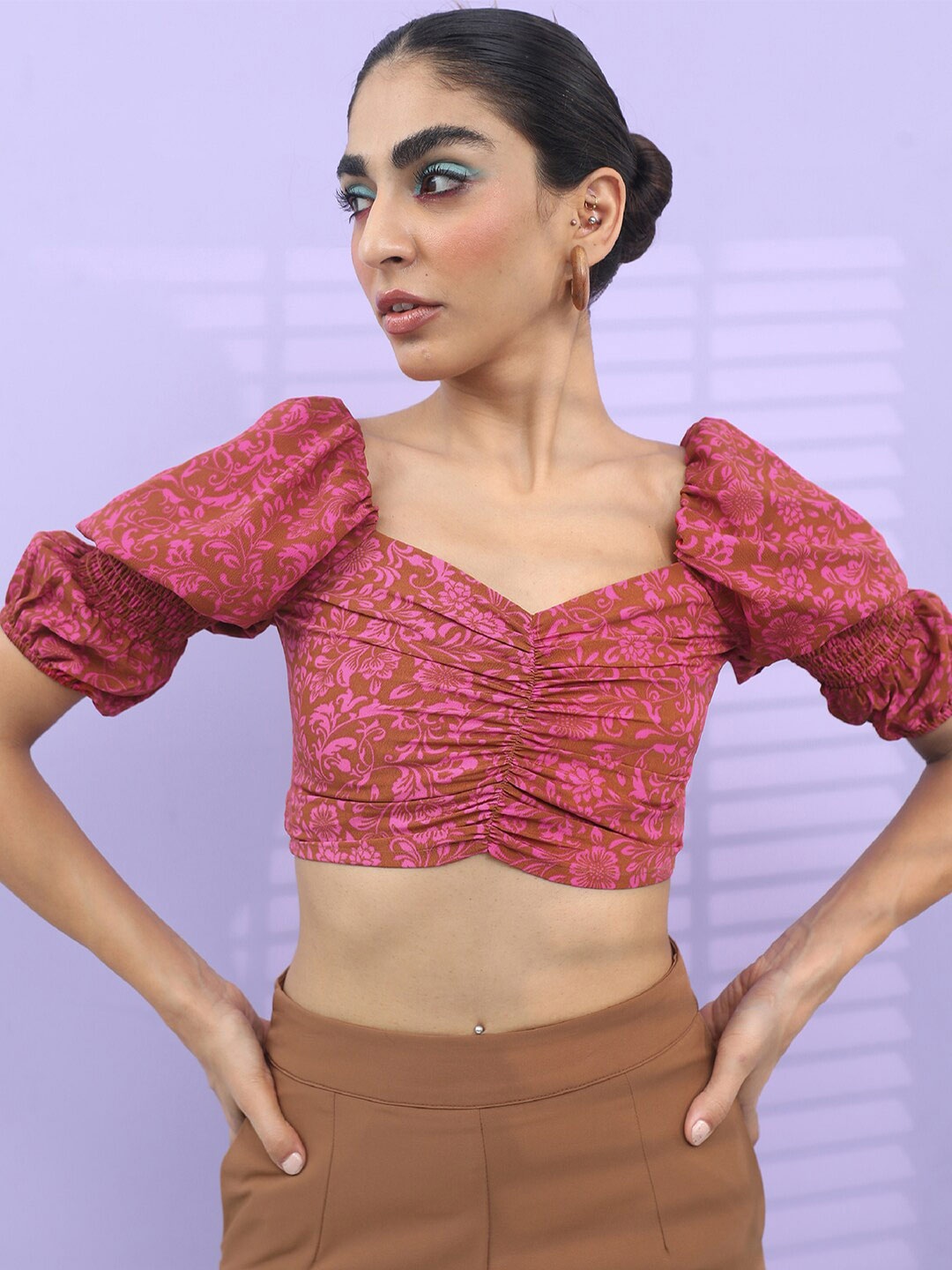 

Tokyo Talkies Floral Print Crop Top, Pink