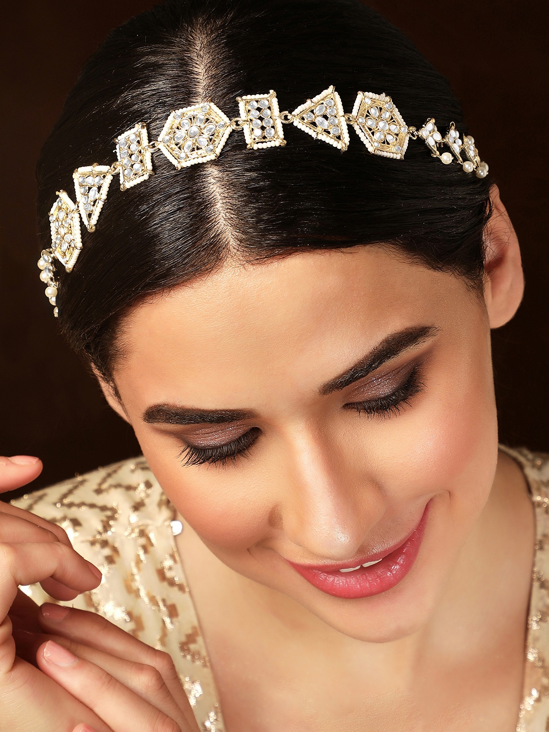 

Rubans 22K Gold-Plated Kundan-Studded & Pearl Beaded Sheeshphool