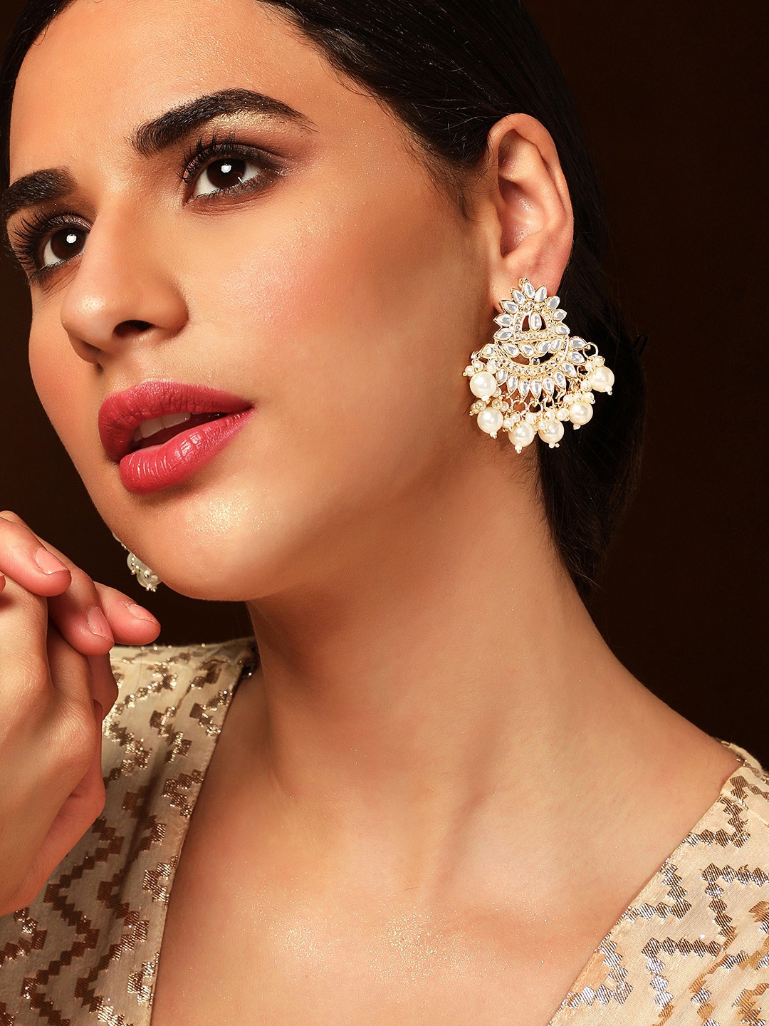 

Rubans Gold-Plated Kundan Studded Drop Earrings