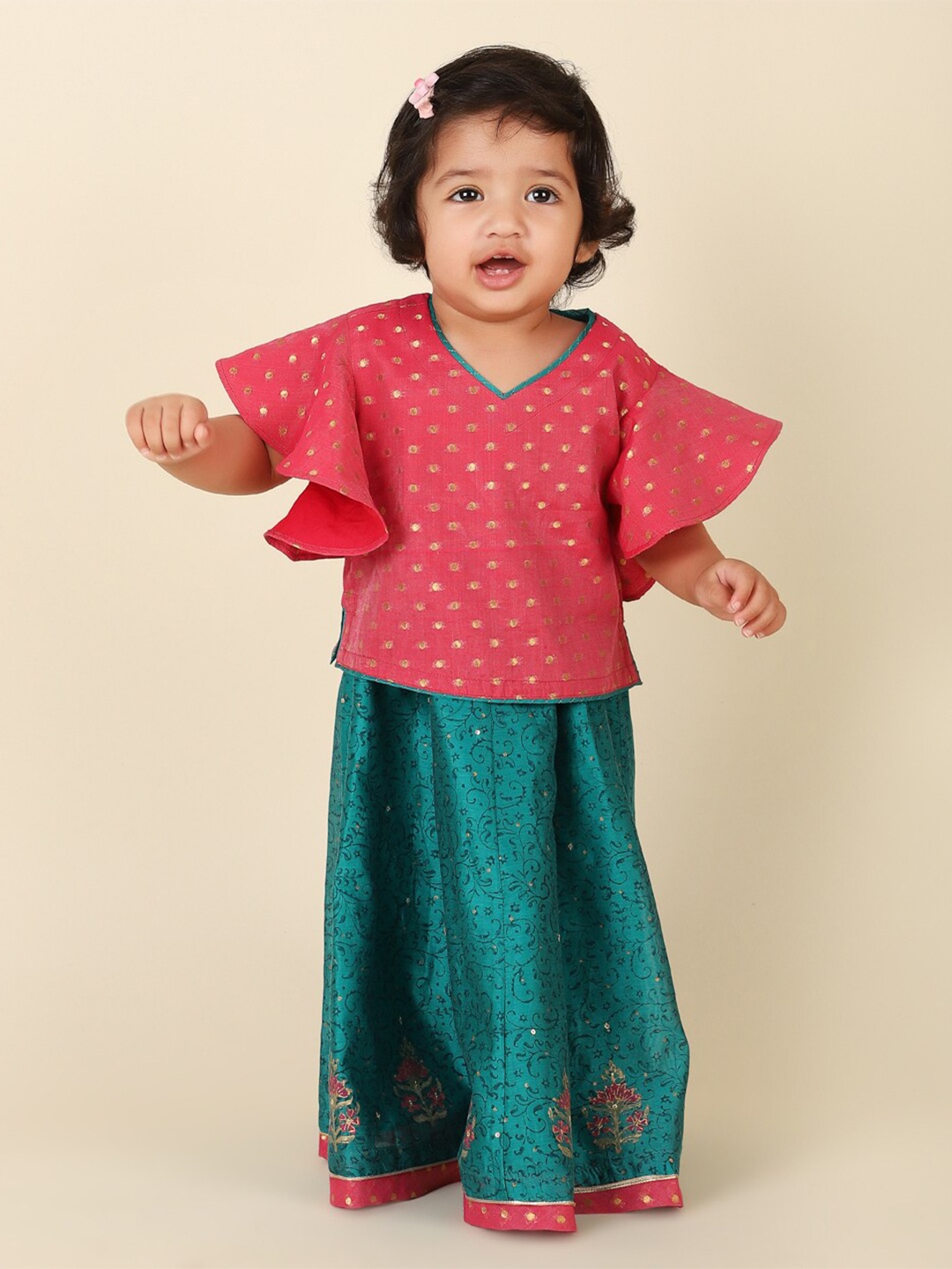 

Fabindia Girls Printed Ready to Wear Lehenga & Blouse, Teal