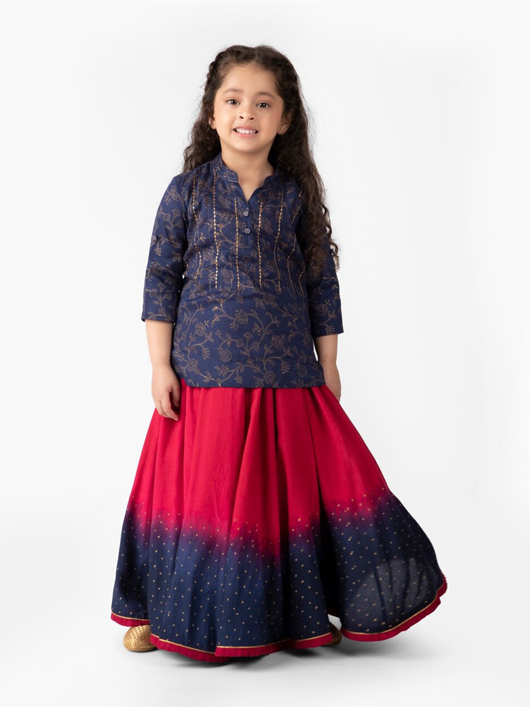

Fabindia Girls Printed Ready to Wear Lehenga Choli, Navy blue
