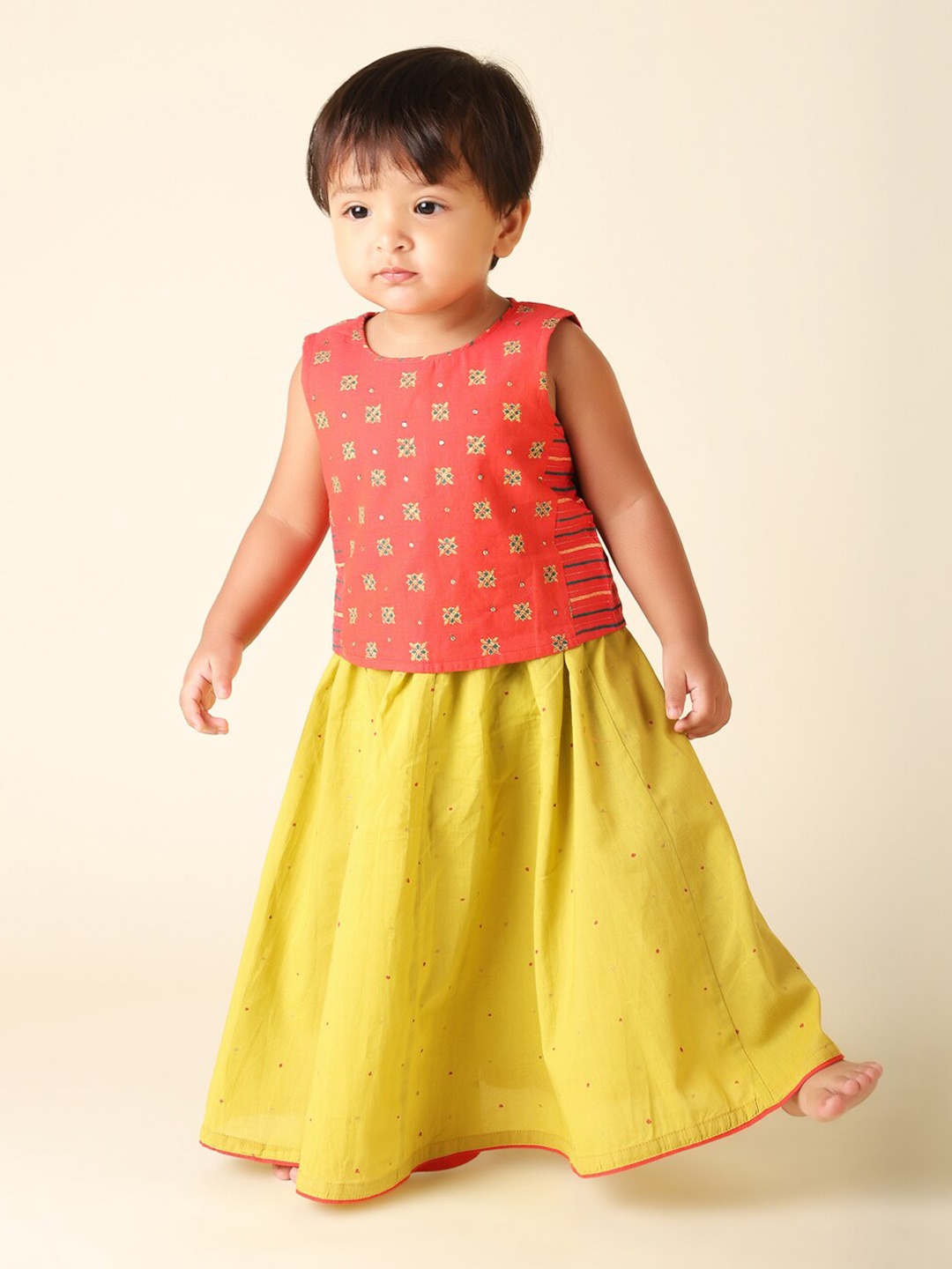 

Fabindia Girls Printed Ready to Wear Lehenga Choli, Green