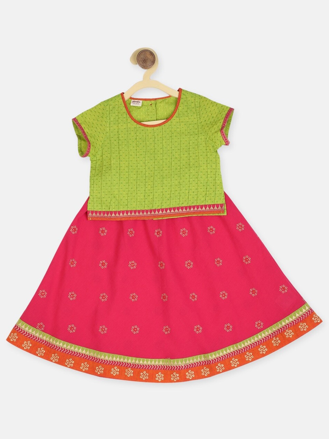 

Fabindia Girls Printed Cotton Lehenga Set, Pink