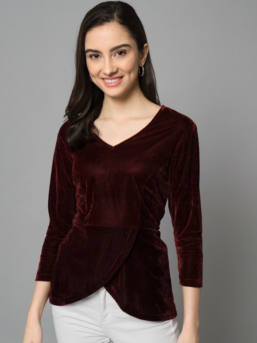

emeros Velvet Tulip Hems Top, Burgundy