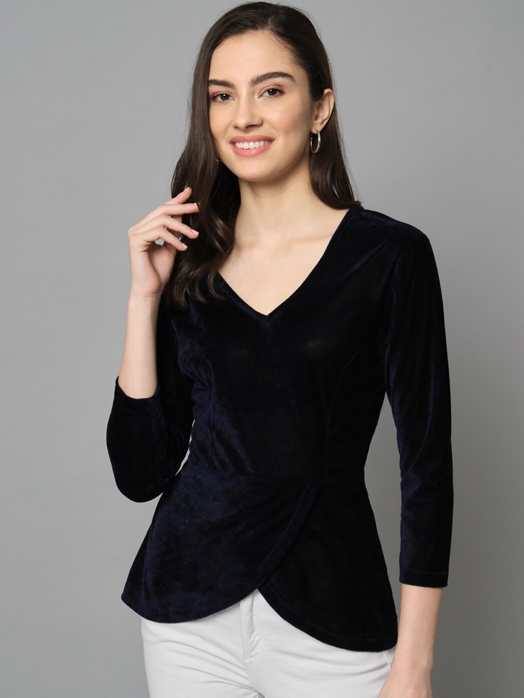 

emeros Velvet Tulip Hems Top, Navy blue