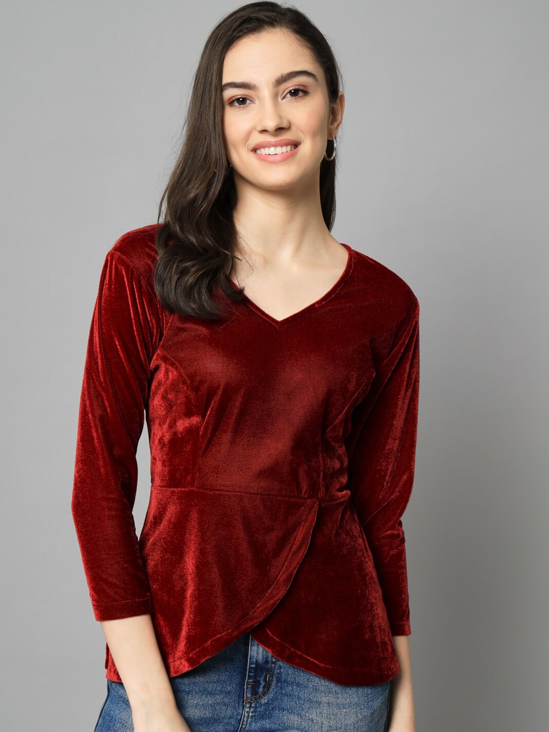 

emeros Solid Velvet Top, Maroon