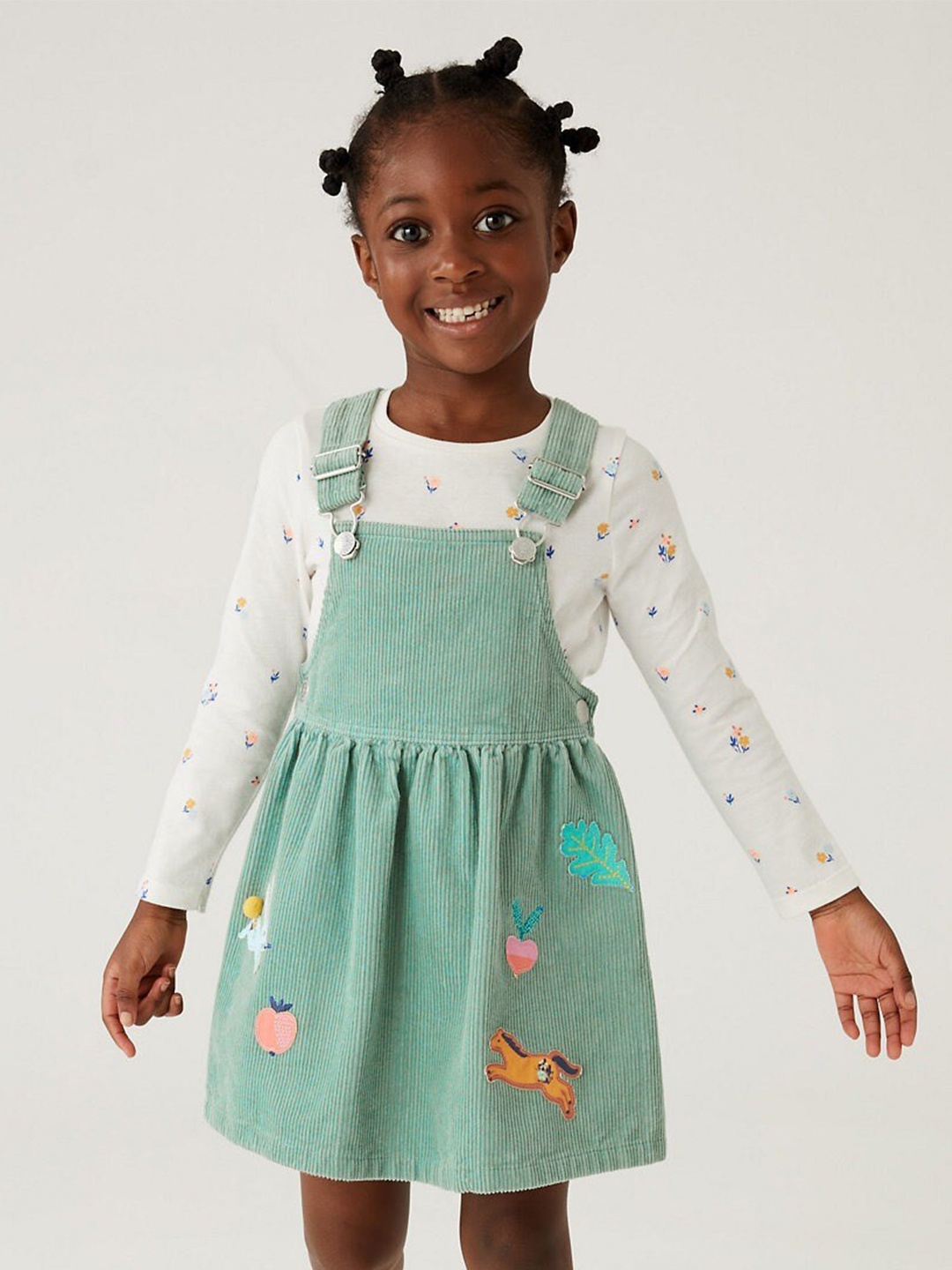 

Marks & Spencer Girls Floral Printed Pure Cotton Pinafore Dress, Green