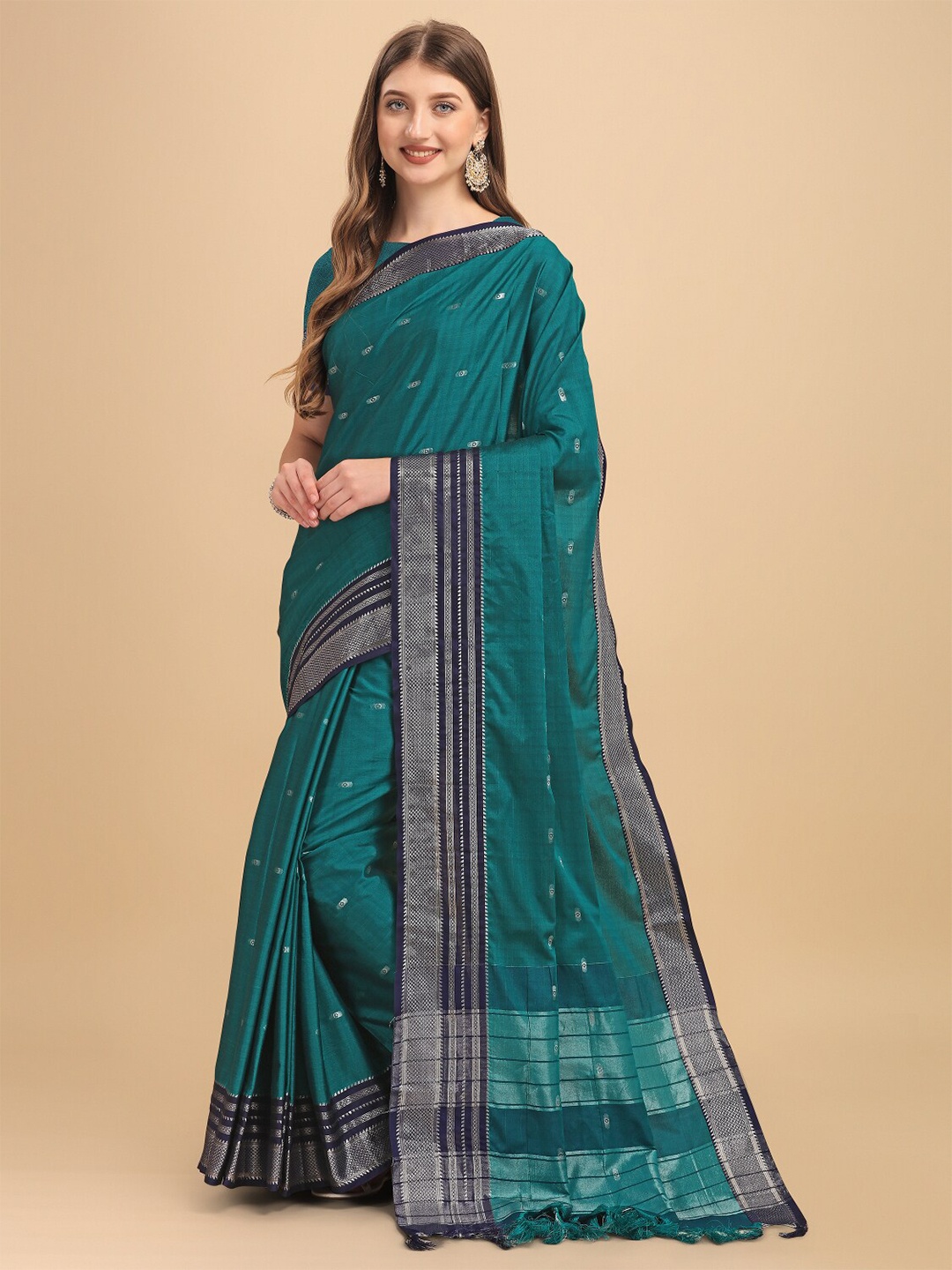 

AVANTIKA FASHION Woven Design Zari Silk Cotton Banarasi Saree, Blue