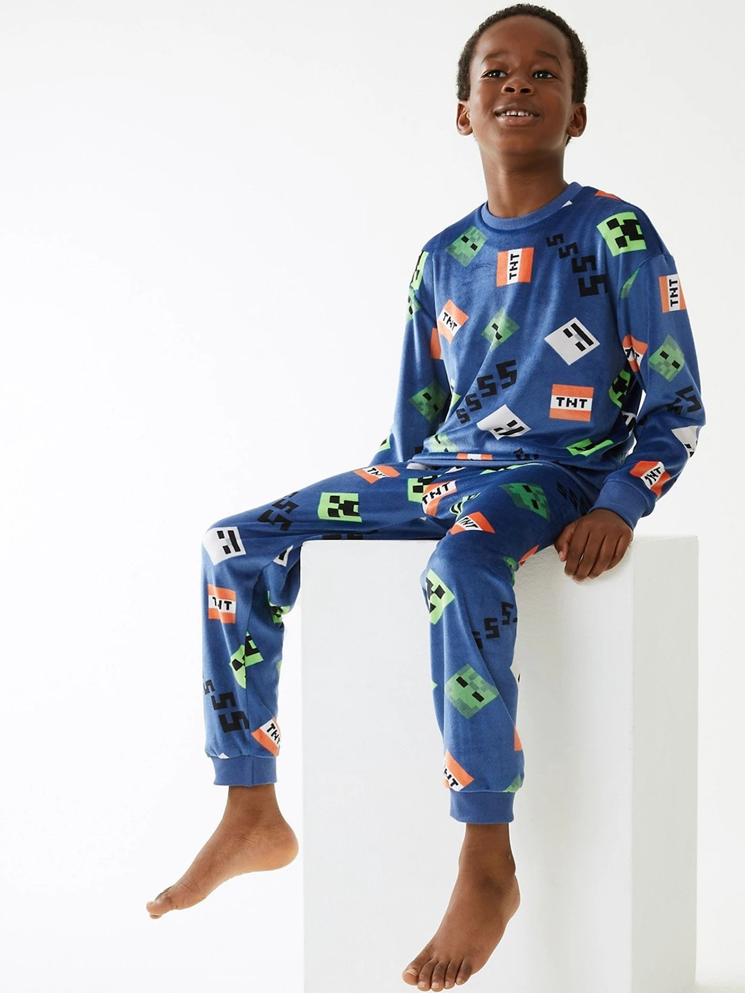 

Marks & Spencer Boys Printed Night suit, Blue