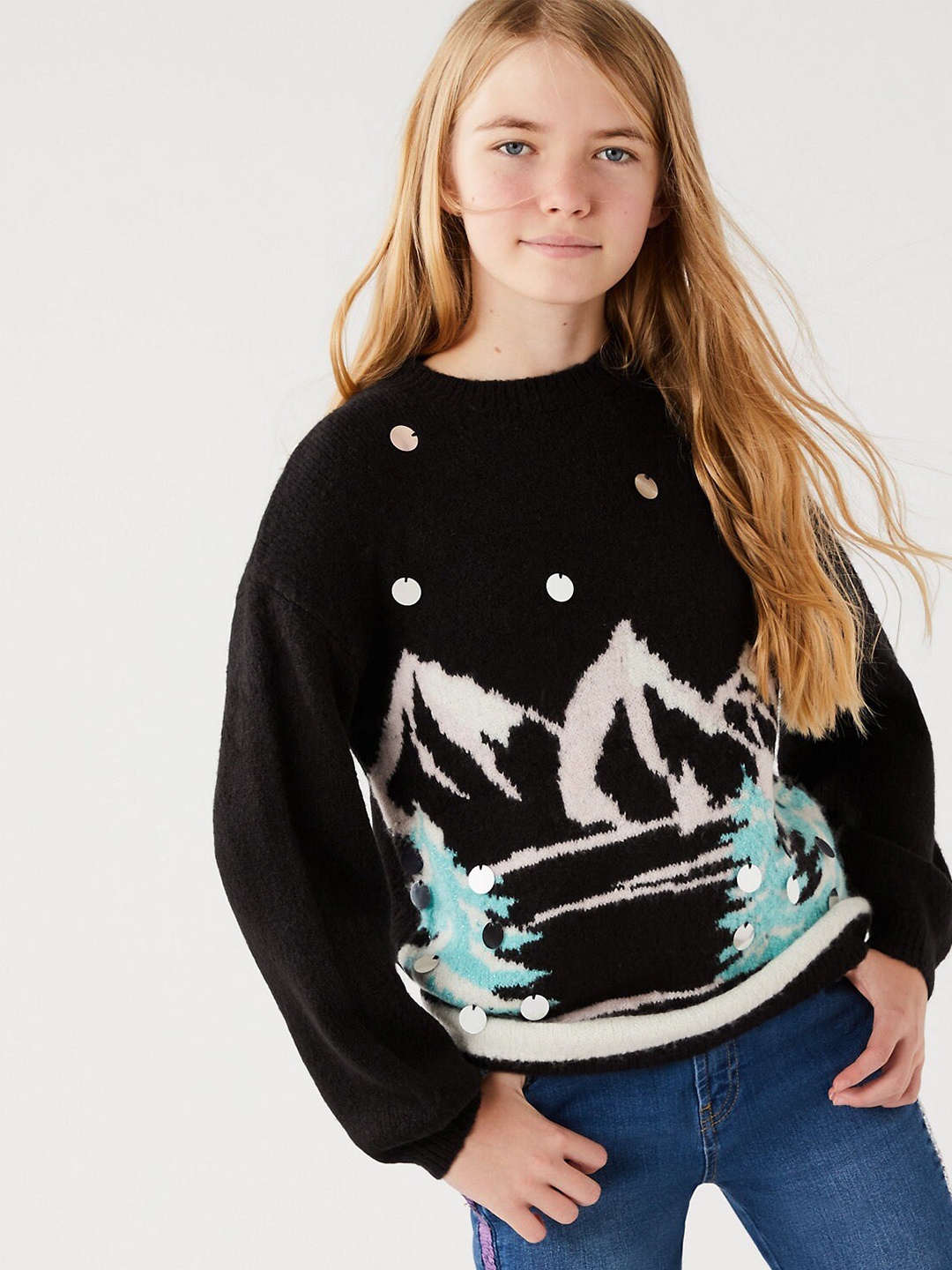 

Marks & Spencer Girls Printed Pullover, Black