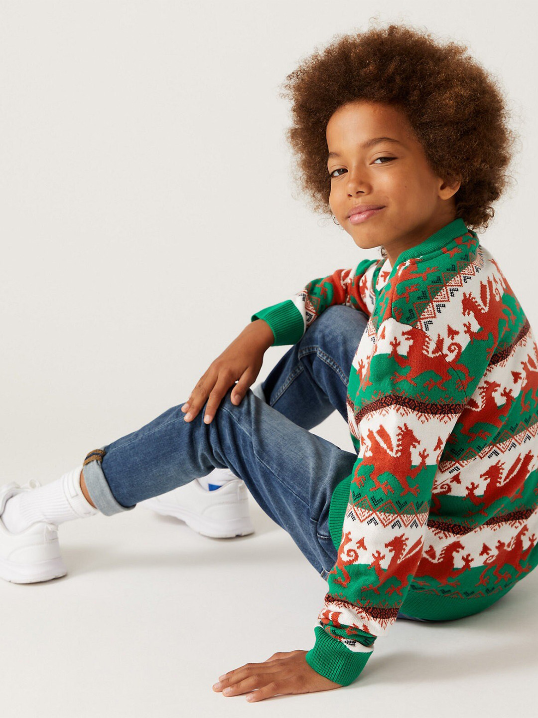 

Marks & Spencer Boys Fair Isle Printed Acrylic Sweater, White