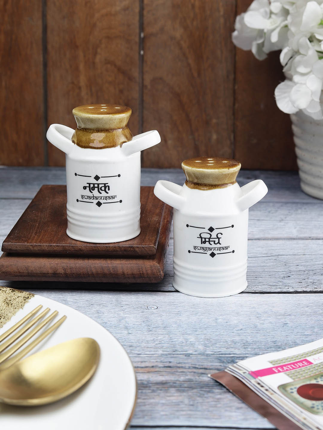 

CLAY CRAFT Set Of 2 White Salt & Pepper Shakers Ceramic Cruet Set