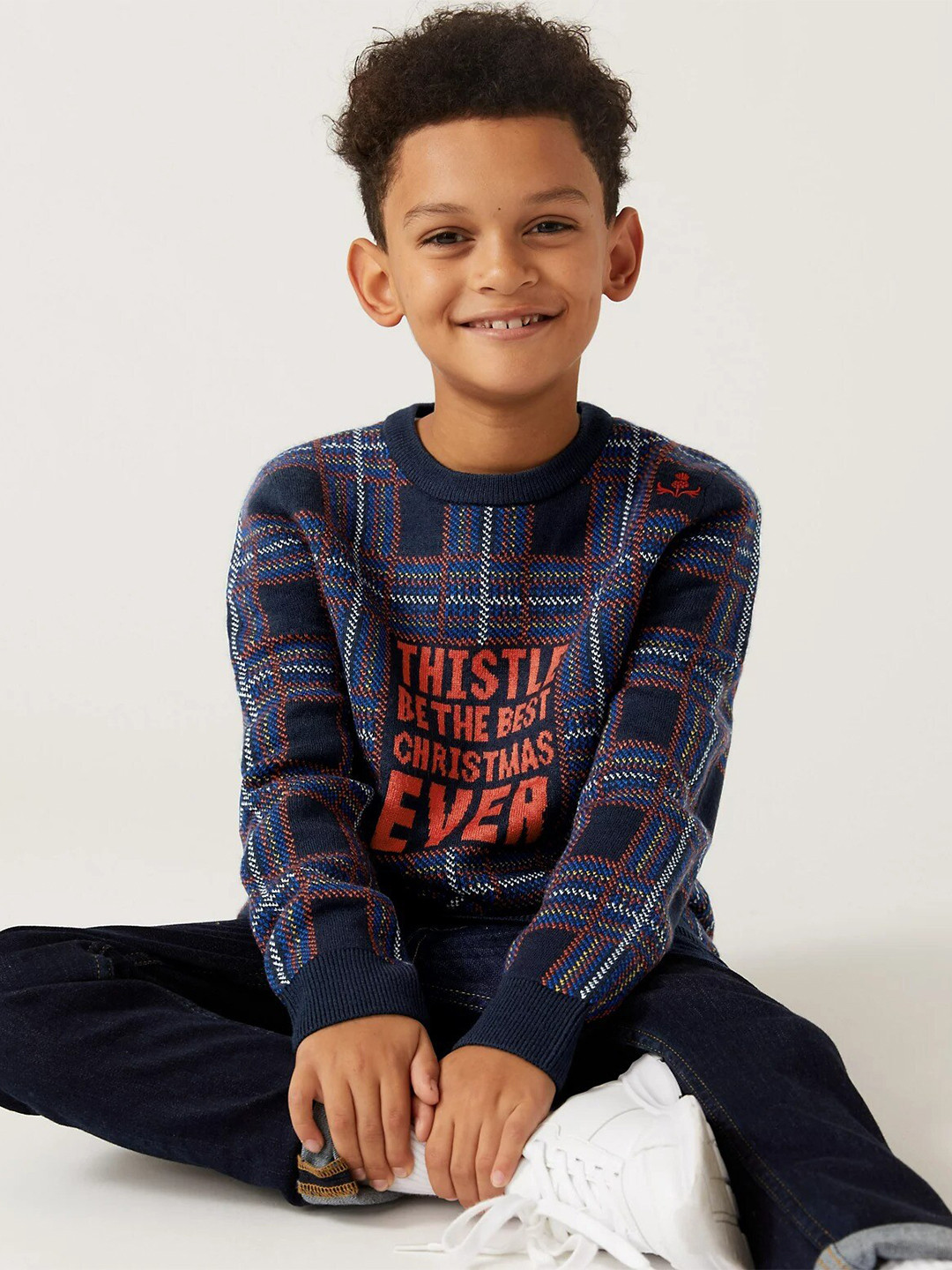 

Marks & Spencer Boys Checked Acrylic Sweatshirt, Navy blue