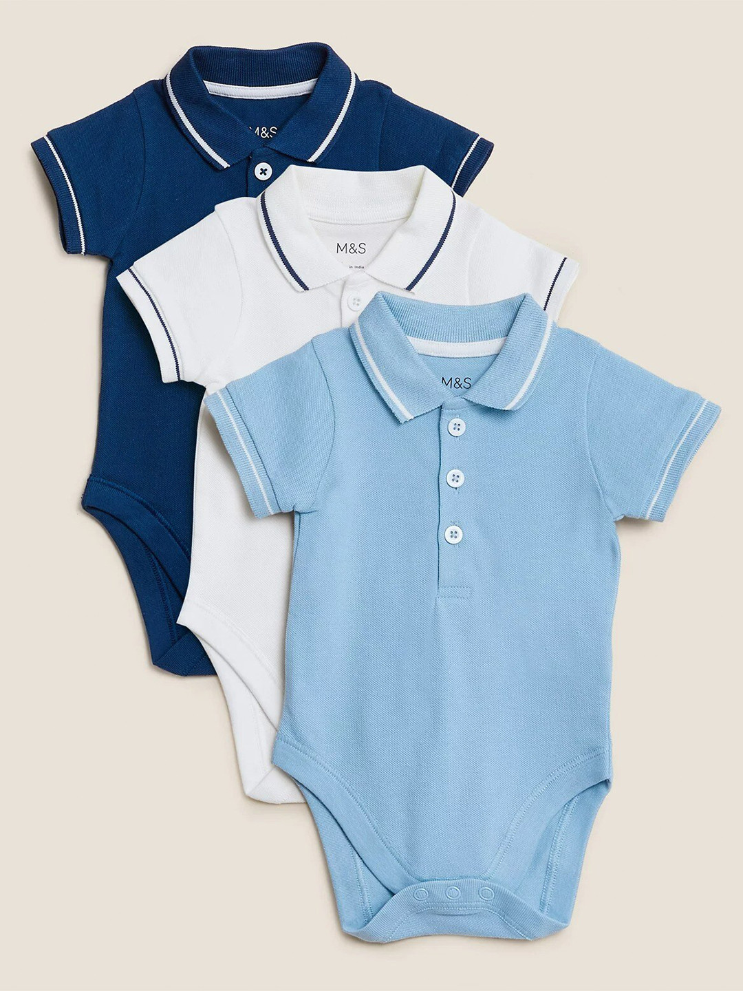 

Marks & Spencer Boys Pack of 3 Pure Cotton Body suits, Blue