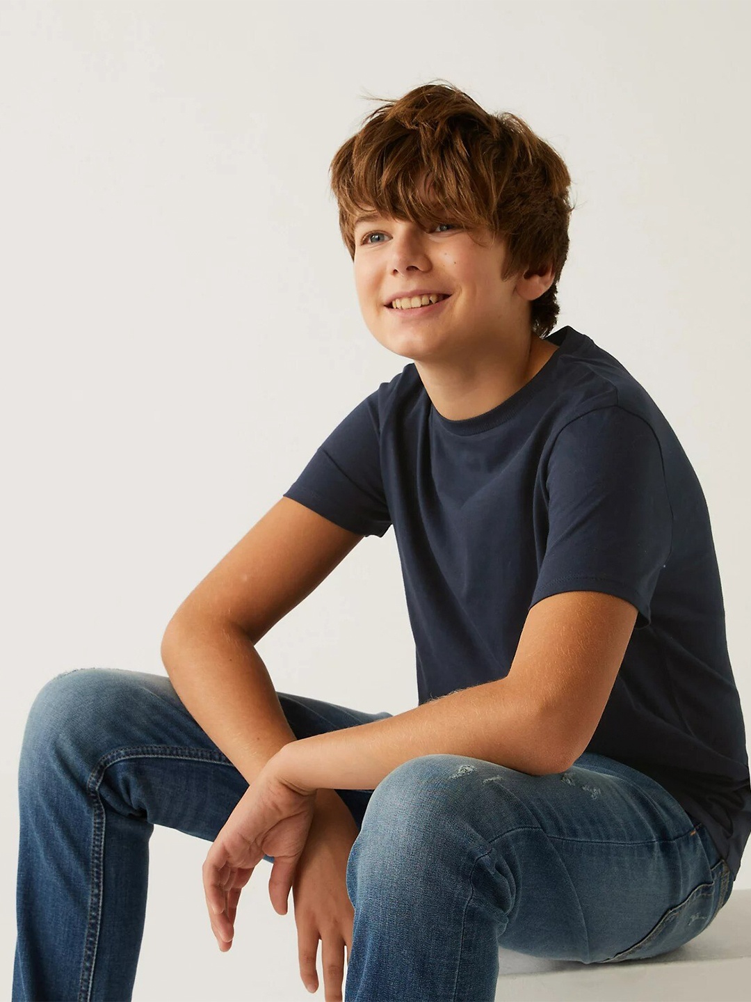 

Marks & Spencer Boys Pack of 3 Striped Cotton T-shirt, Navy blue