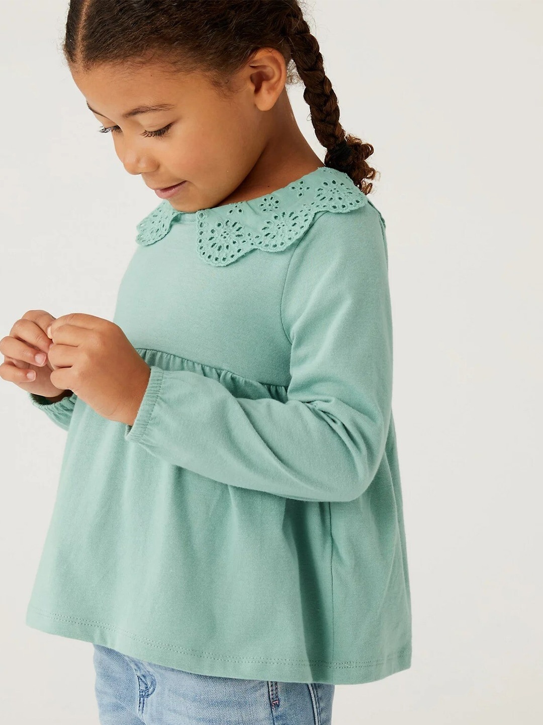 

Marks & Spencer Peter Pan Collar Cotton Top, Green