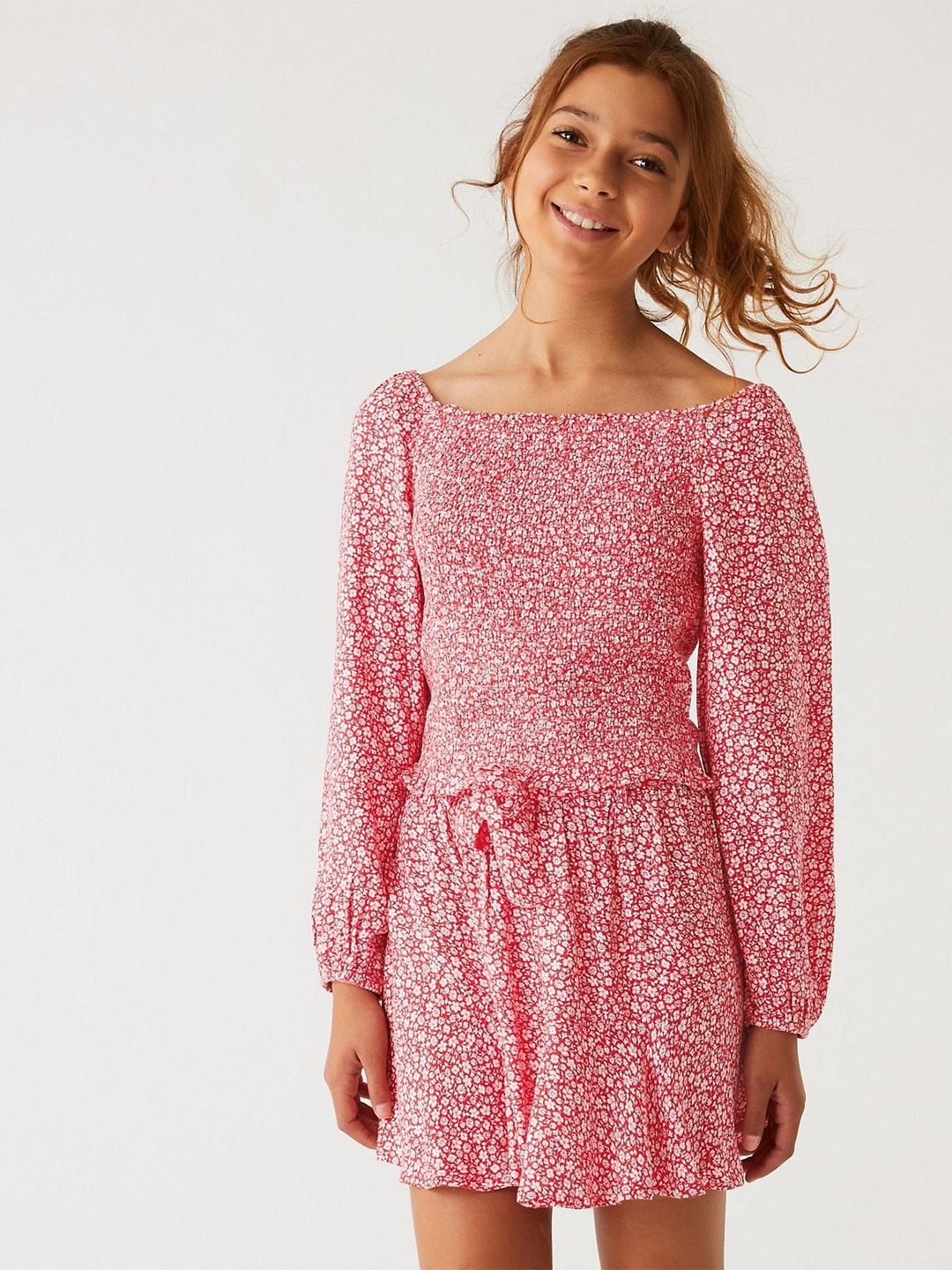 

Marks & Spencer Floral Printed Off-Shoulder Top, Red