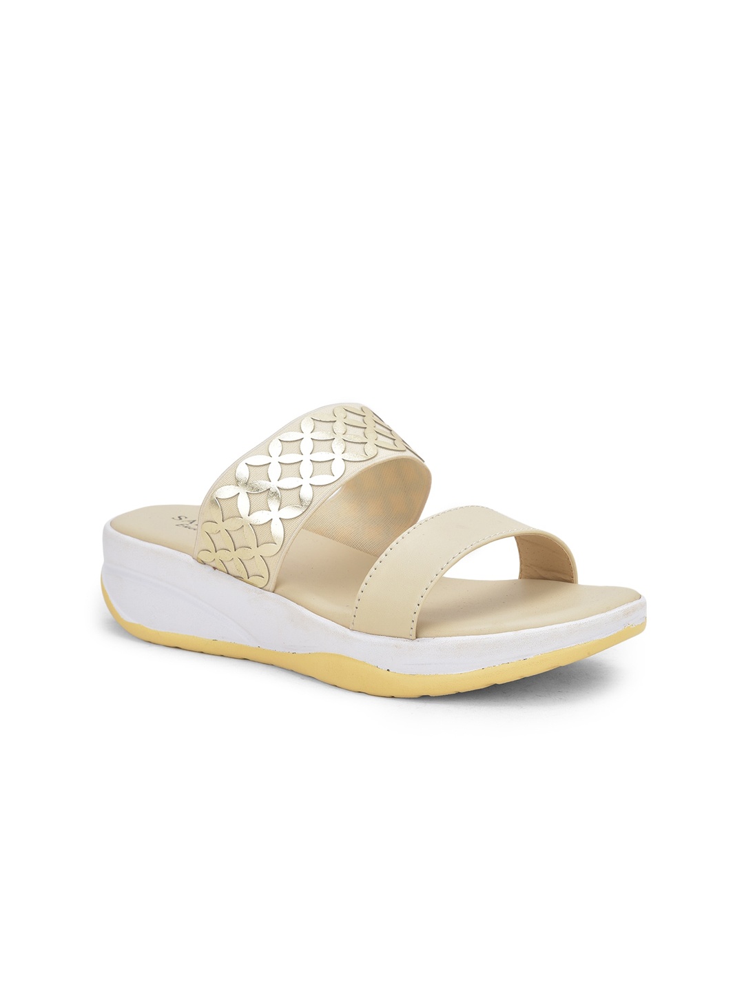 

SALARIO Women Printed Open Toe Flats, Cream
