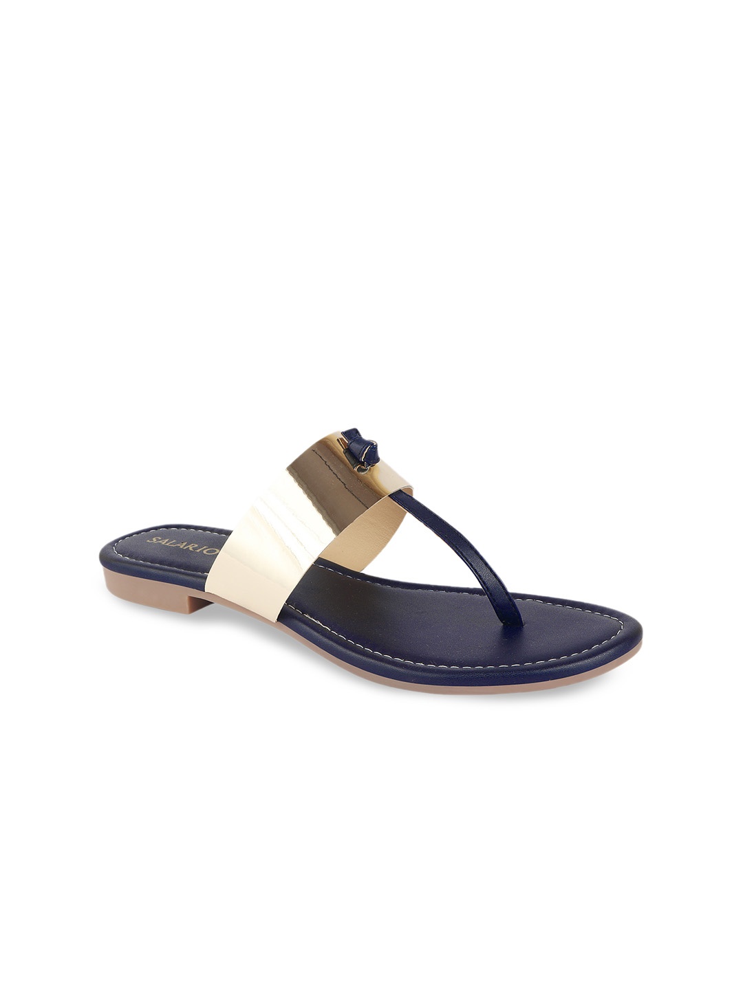 

SALARIO Women Colourblocked T-Strap Flats, Gold