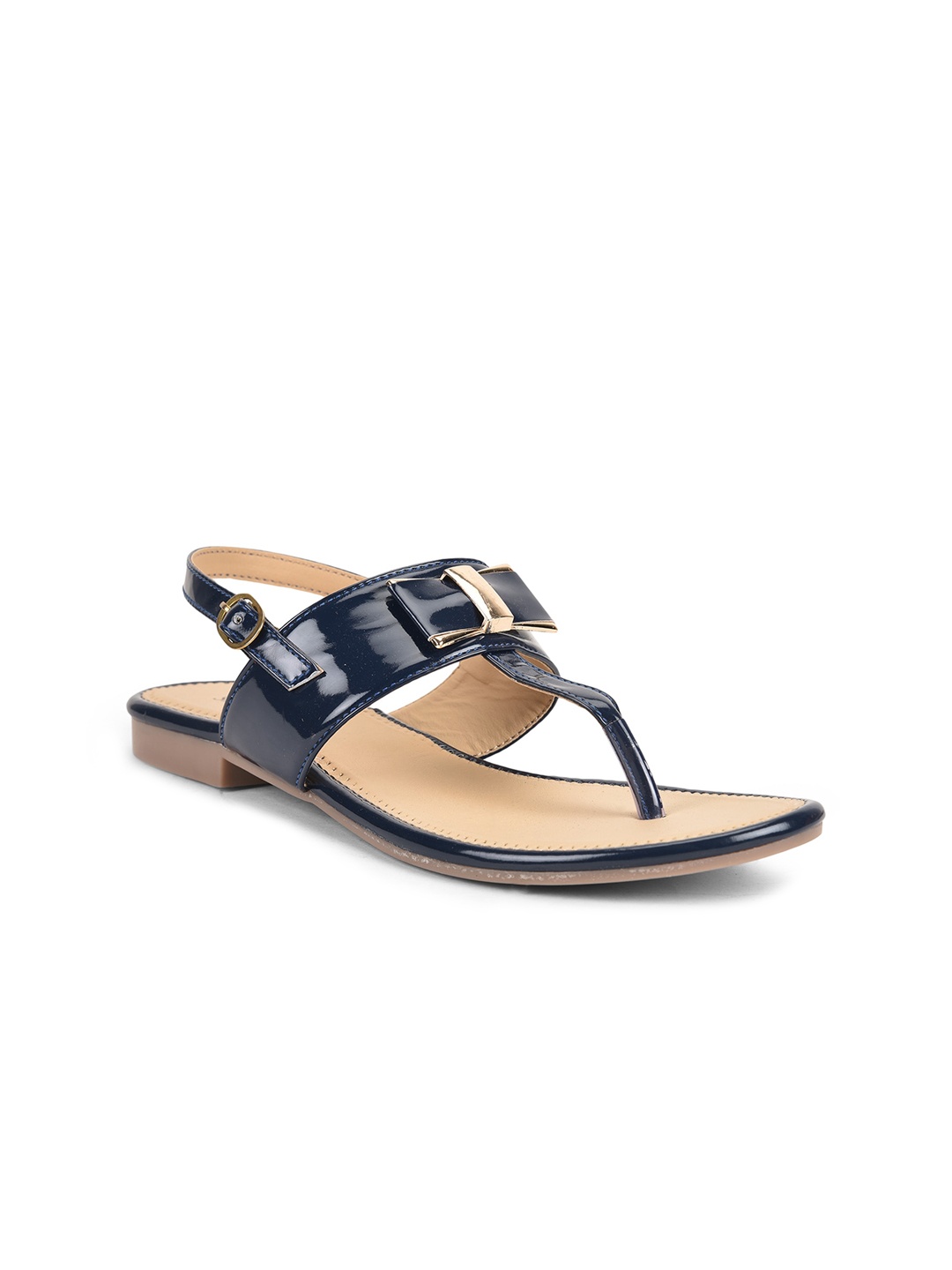 

SALARIO Women T-Strap Flats with Buckles, Navy blue