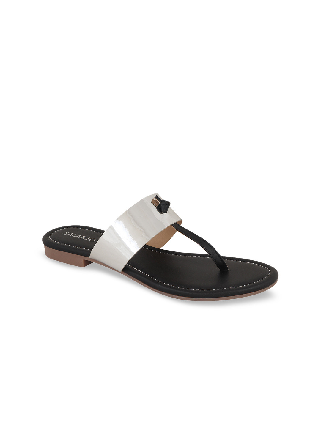 

SALARIO Women Colourblocked T-Strap Flats, Silver