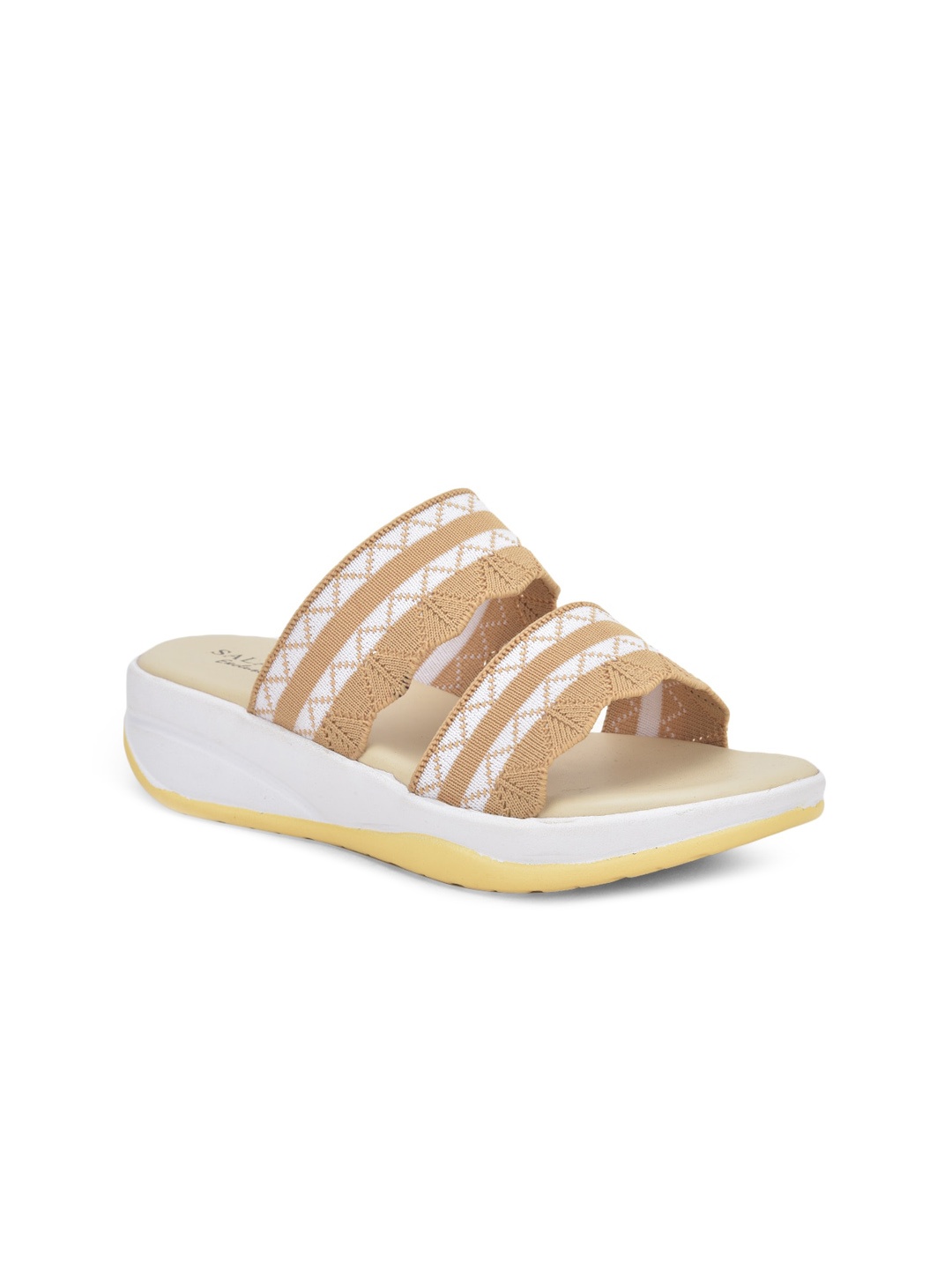 

SALARIO Women Striped Open Toe Flats, Cream