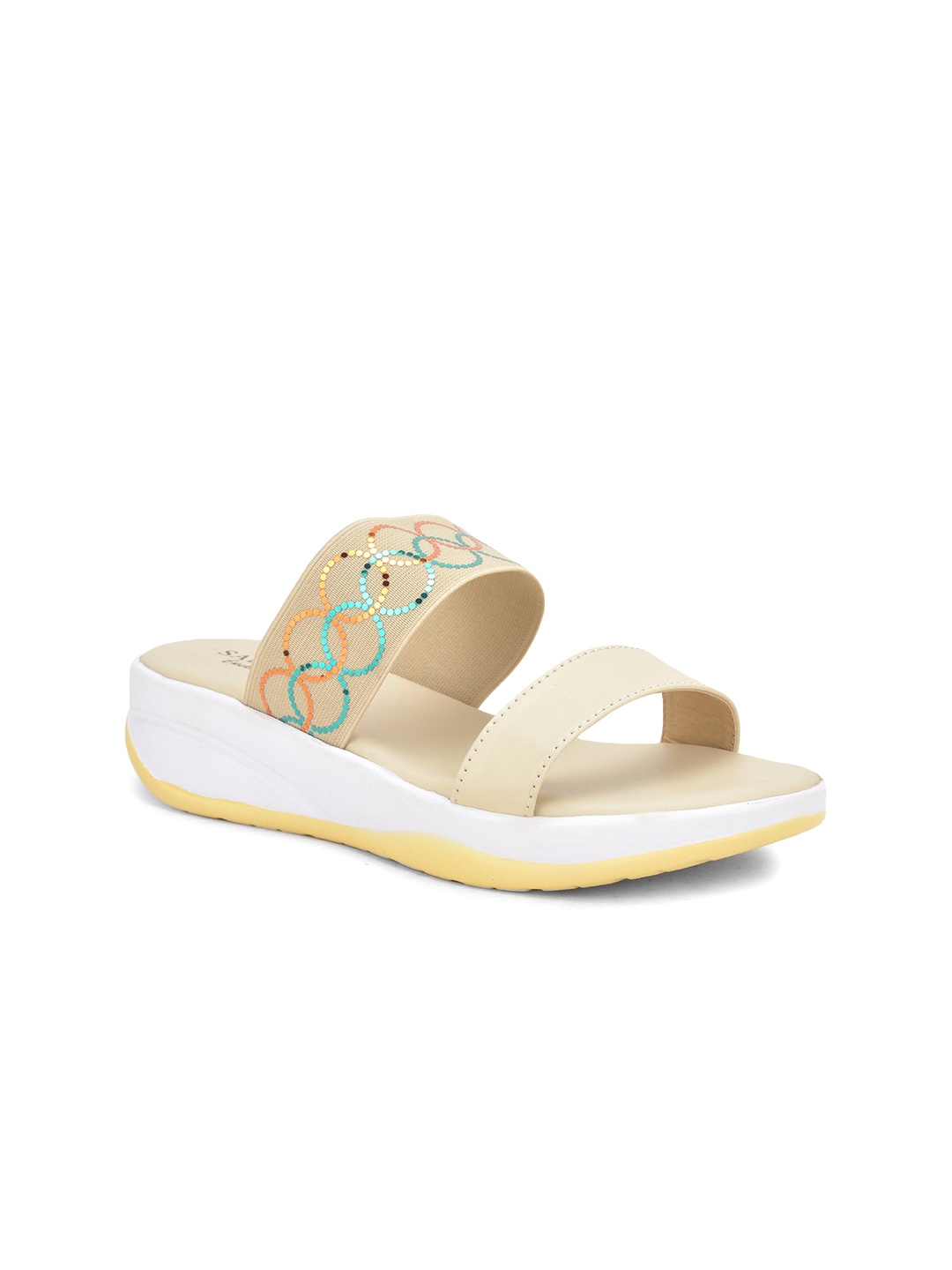 

SALARIO Women Embellished Open Toe Flats, Cream