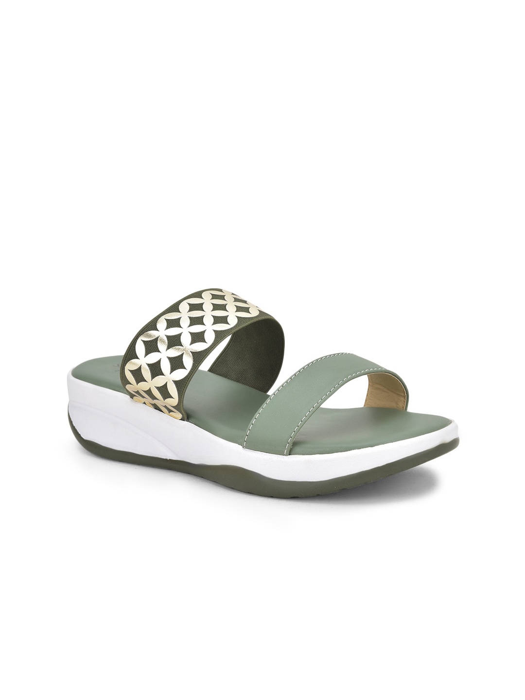 

SALARIO Women Printed Open Toe Flats, Olive