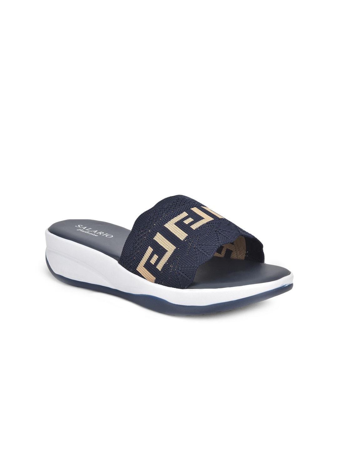 

SALARIO Women Printed Open Toe Flats, Navy blue