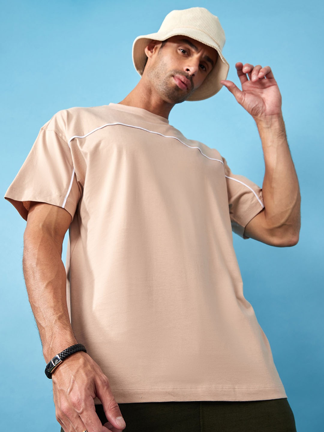 

Styli Seam Insert Boxy T-Shirt, Beige