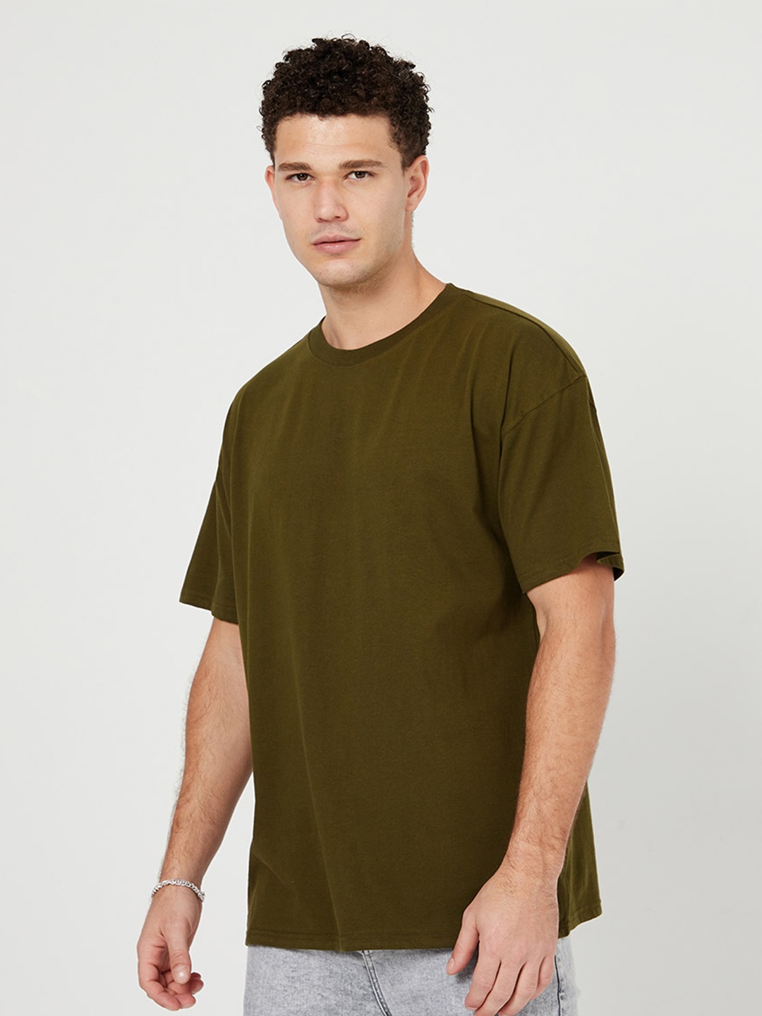 

Styli Crew Neck Oversized T-Shirt, Olive