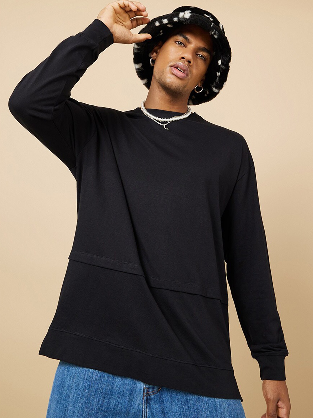 

Styli Relaxed Fit Panelled T-Shirt, Black