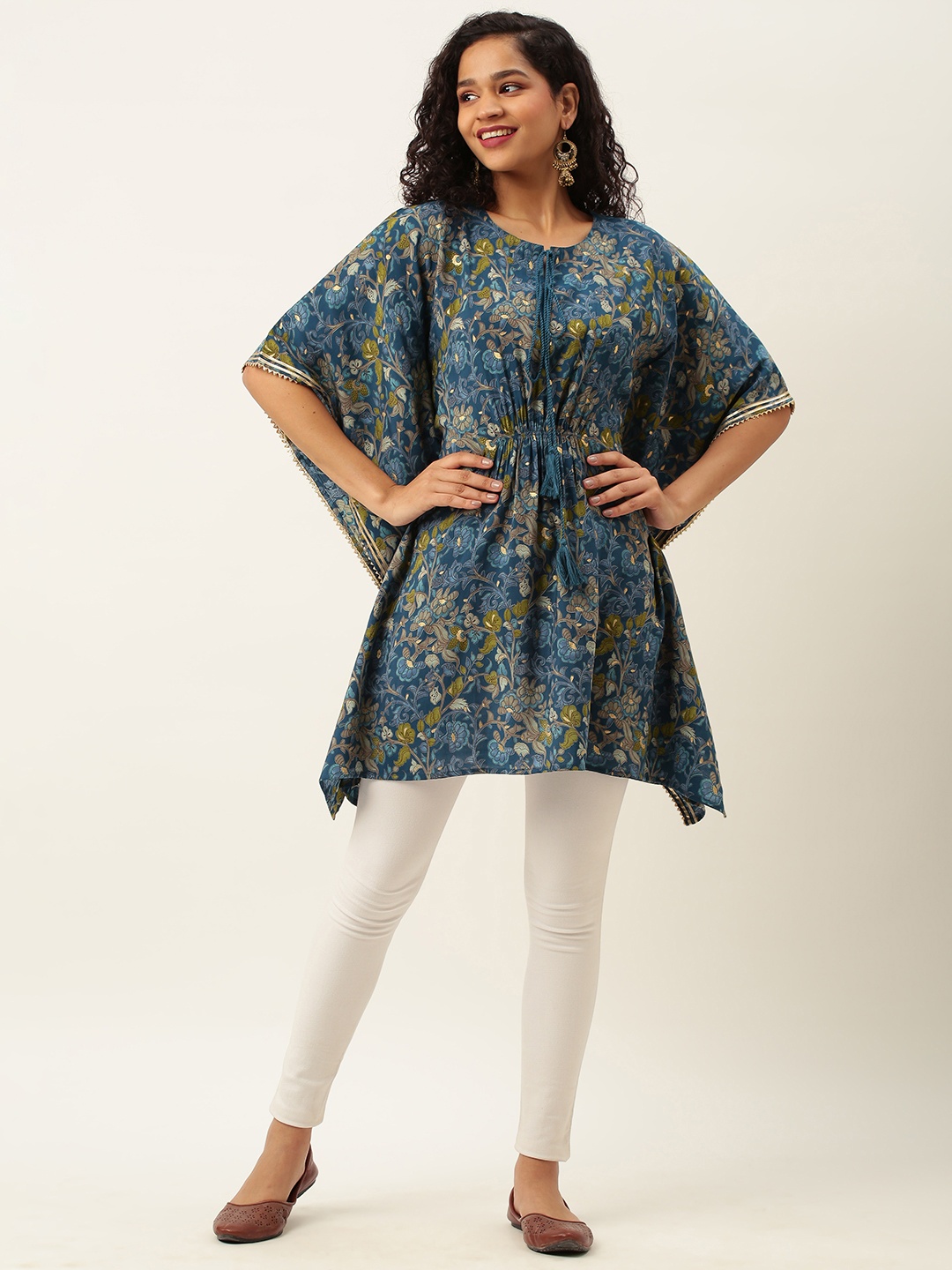 

ZOLA Yoke Design Flared Sleeves Kaftan Kurta, Teal