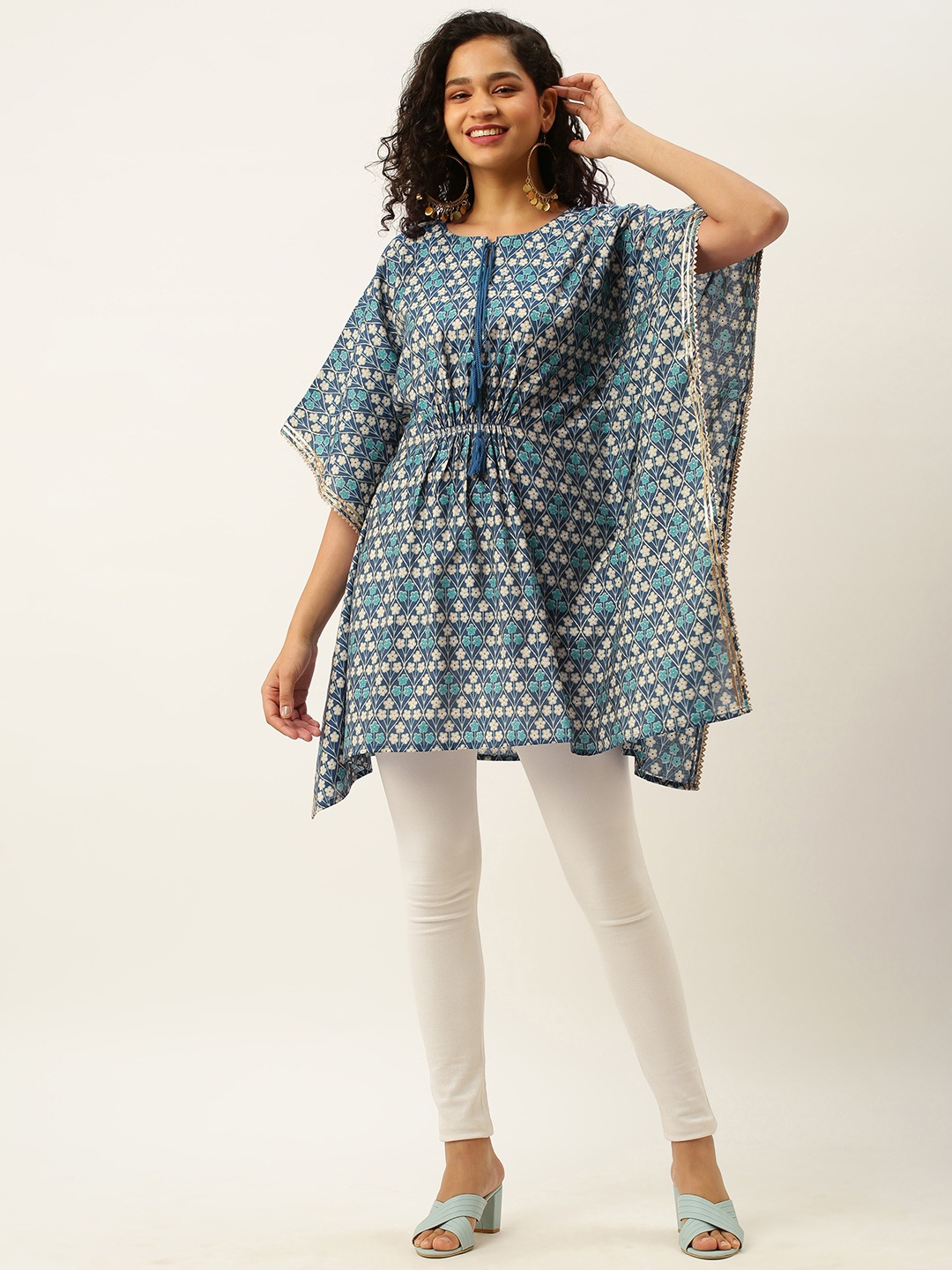 

ZOLA Embellished Flared Sleeves Kaftan Kurta, Blue
