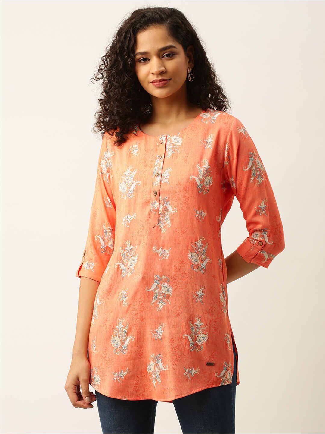 

ZOLA Viscose Rayon Printed Tunic, Orange