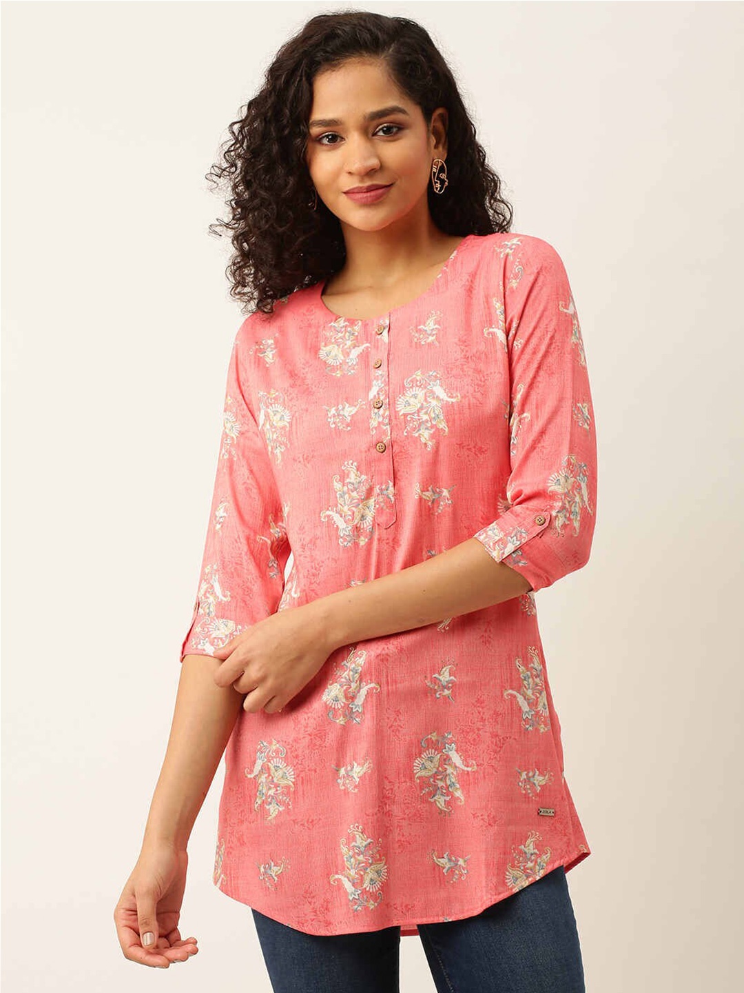 

ZOLA Viscose Rayon Printed Tunic, Pink