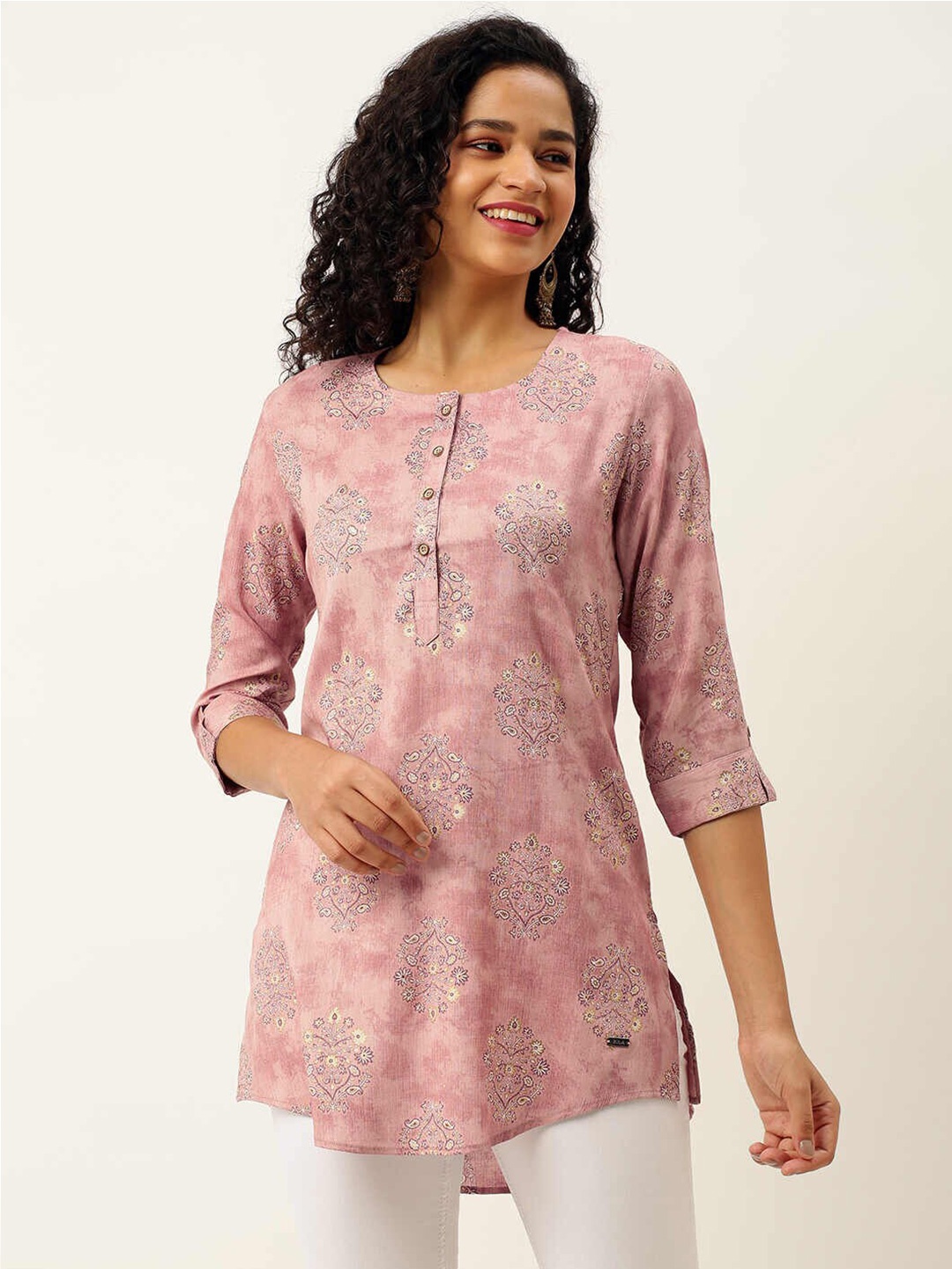 

ZOLA Viscose Rayon Printed Tunic, Pink
