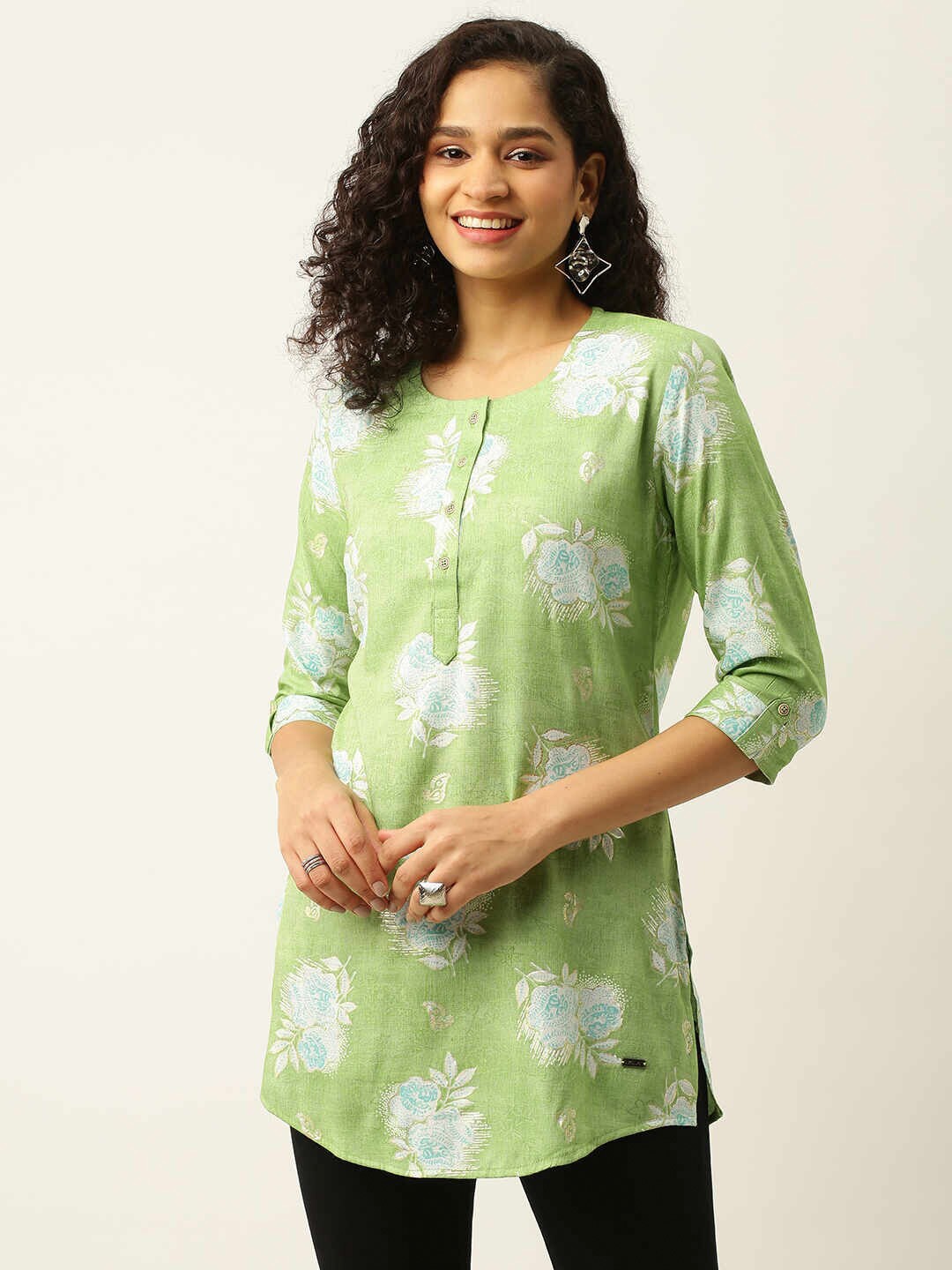 

ZOLA Viscose Rayon Printed Tunic, Green