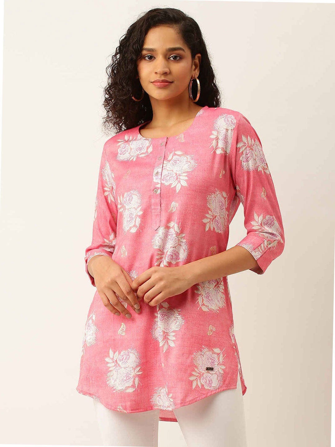 

ZOLA Viscose Rayon Printed Tunic, Pink