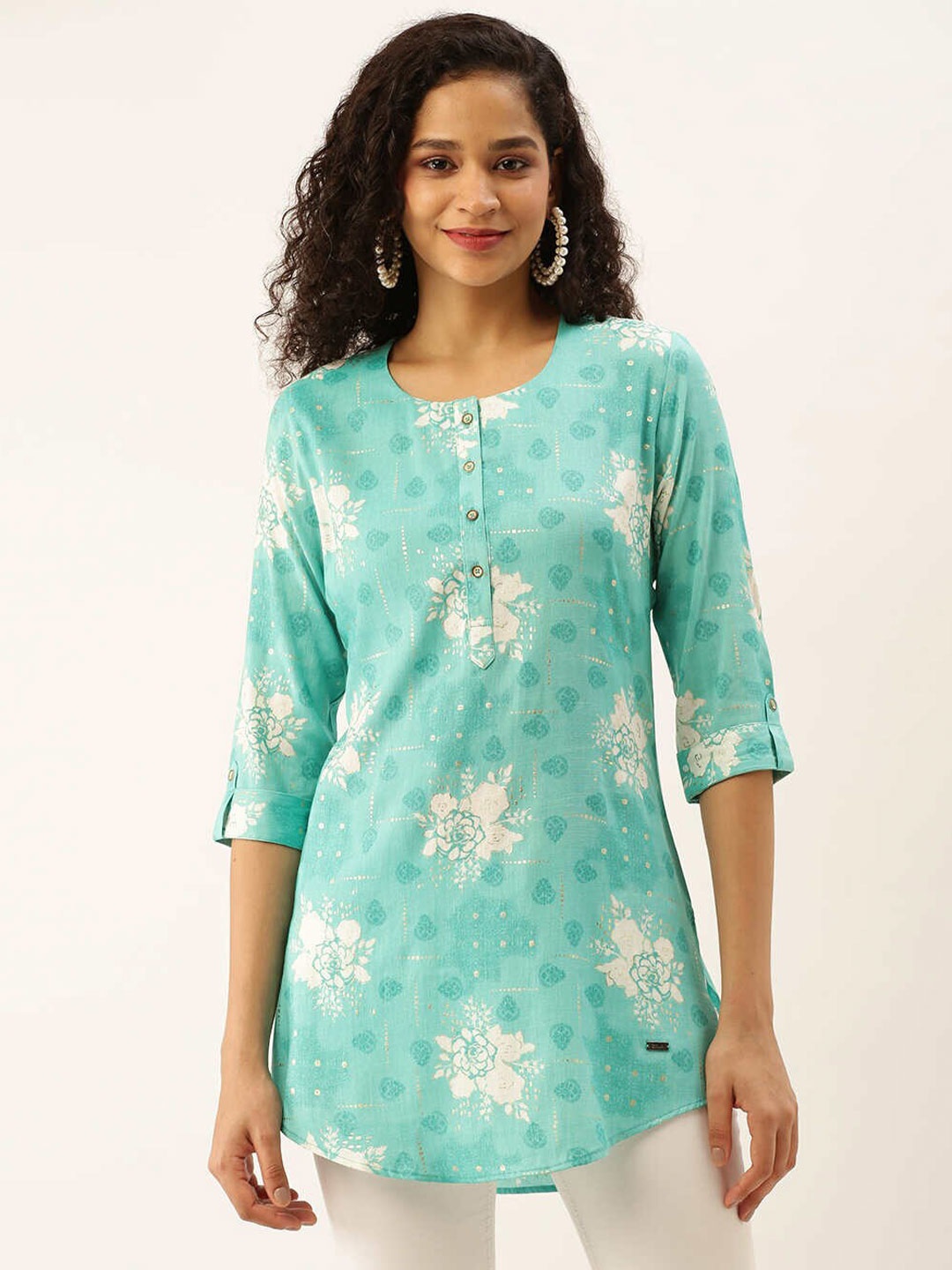 

ZOLA Viscose Rayon Printed Tunic, Turquoise blue